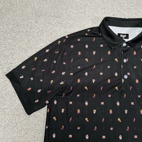 Waggle Polo Shirt Mens L Black All Over Print Performance Golf Stretch AOP - Picture 2 of 9